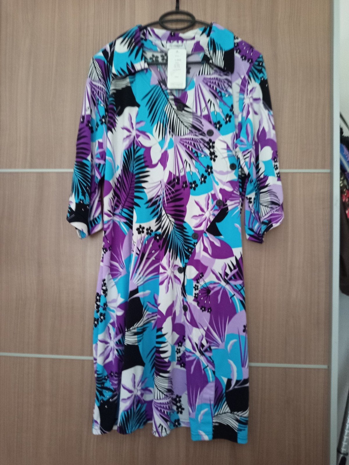 Magna Jurk met Tropische Print - Maat 44/46, Blauw, Maat 46/48 (XL) of groter, Nieuw, Ophalen of Verzenden