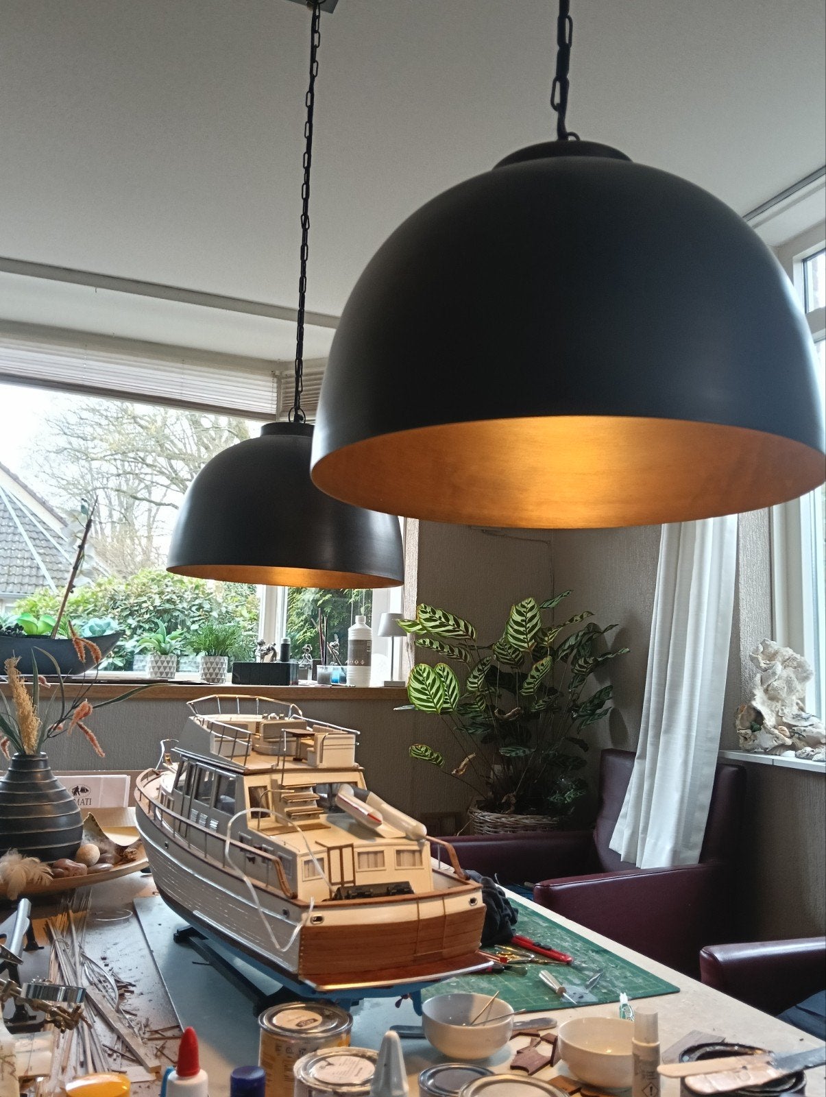 Mooie messing bollen met warmwitte indirecte verlich, Ophalen, Gebruikt, Modern, Industrieel, E27 (groot)