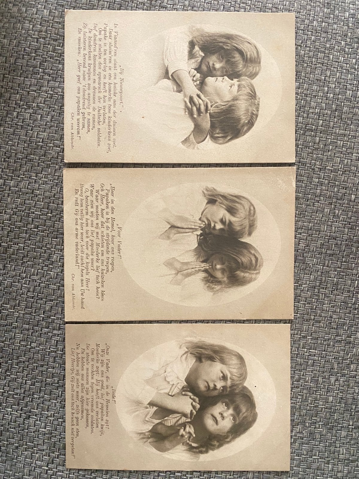 3 briefkaarten WO I Verkade en Chris van Abcoude, Ophalen of Verzenden, Landmacht, Nederland, Foto of Poster