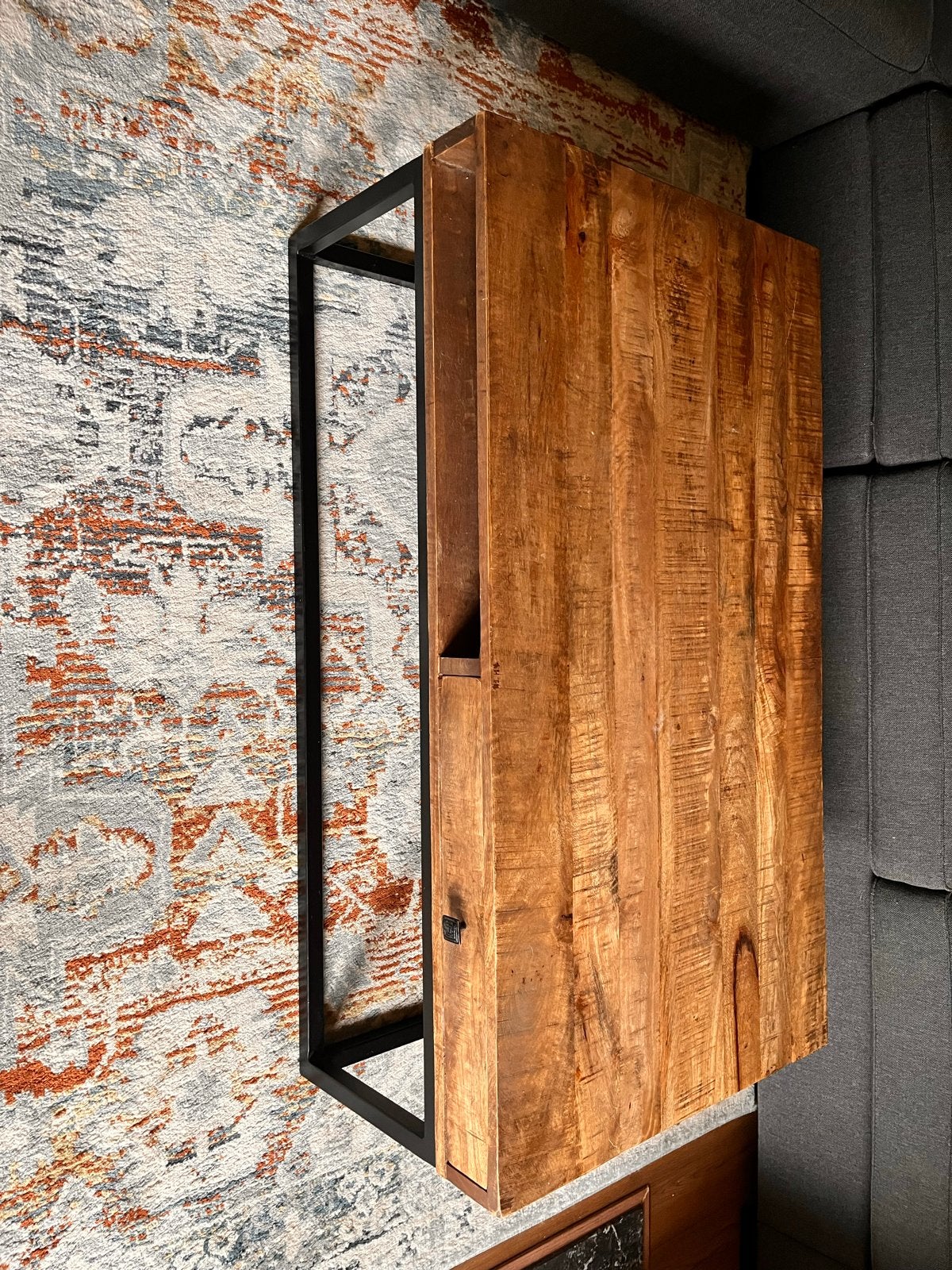 Industriële salontafel mangohout en metaal, Huis en Inrichting, Ophalen, 100 tot 150 cm, 50 tot 100 cm, Zo goed als nieuw