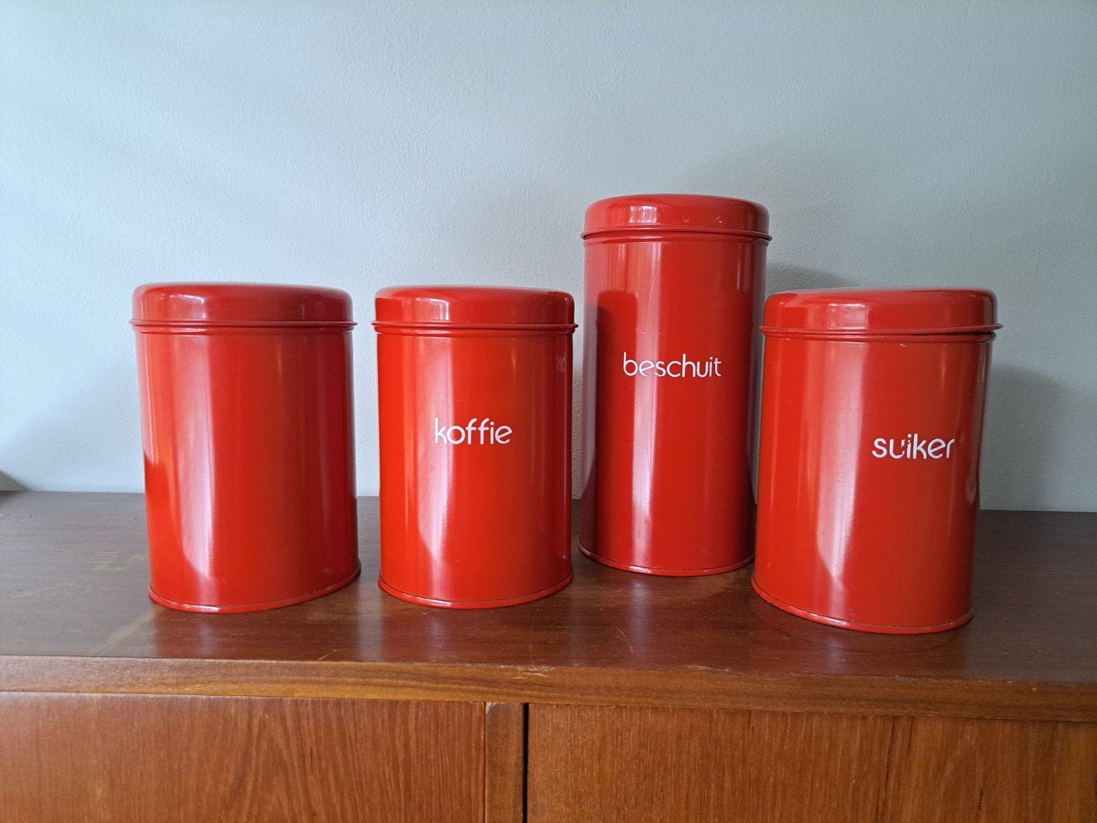 Brabantia voorraadbussen set - rood, in goede staat, Gebruikt, Ophalen of Verzenden, Voorraadpot, Metaal