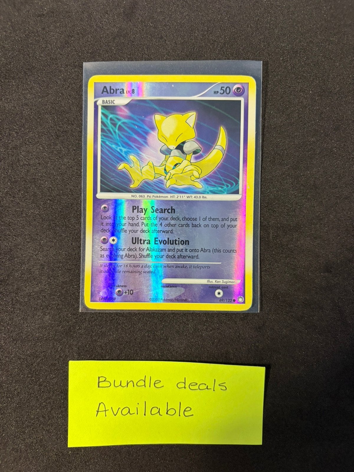 Pokemon kaart Abra lv.8 MT 8 - Mysterious Treasures, Ophalen of Verzenden, Gebruikt, Losse kaart