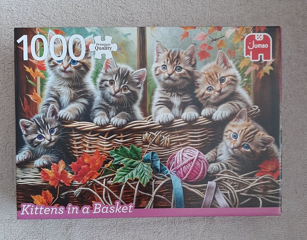 Legpuzzel Kittens in een mand (Jumbo puzzel), Ophalen of Verzenden, 500 t/m 1500 stukjes, Zo goed als nieuw, Legpuzzel