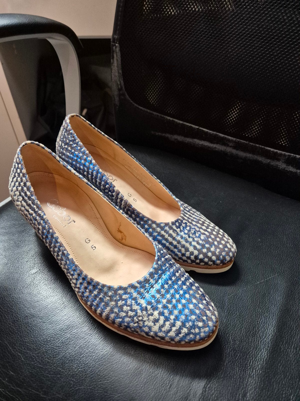 Gabor Comfort Ballerina's - Blauw/Wit Patroon, Pumps, Blauw, Gabor, Ophalen of Verzenden