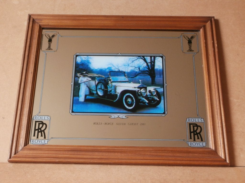 Reclame spiegel Rolls-Royce RR auto barspiegel Garage 65x53, Ophalen, Gebruikt, Reclamebord