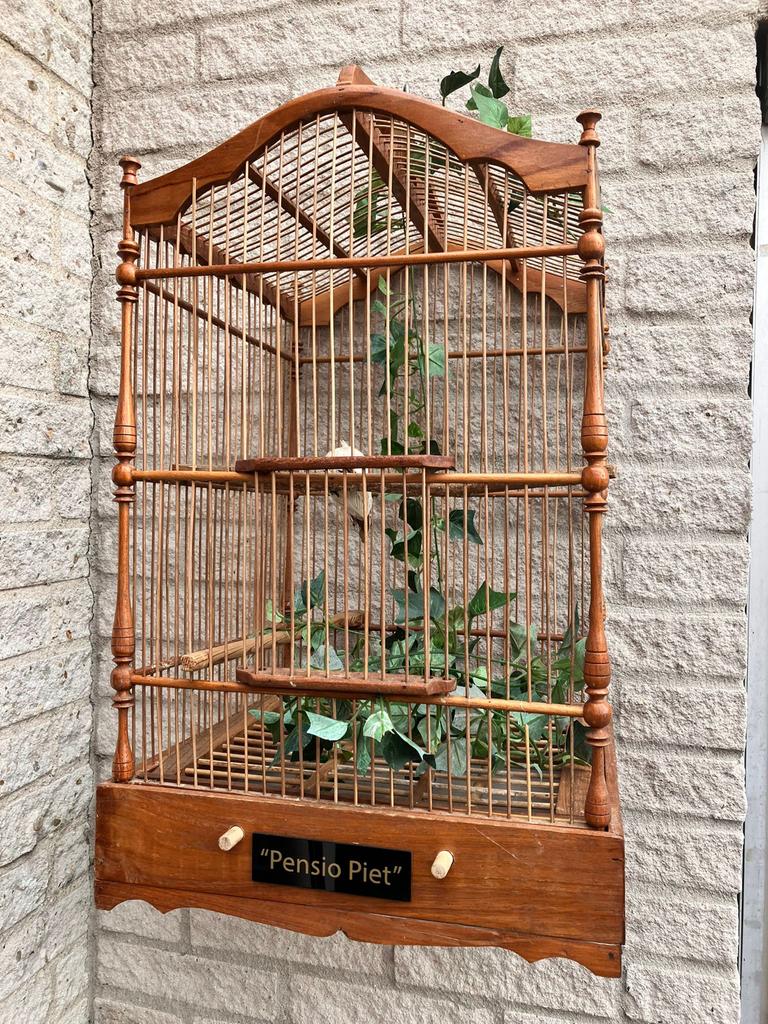 Antieke houten vogelkooi, Ophalen of Verzenden
