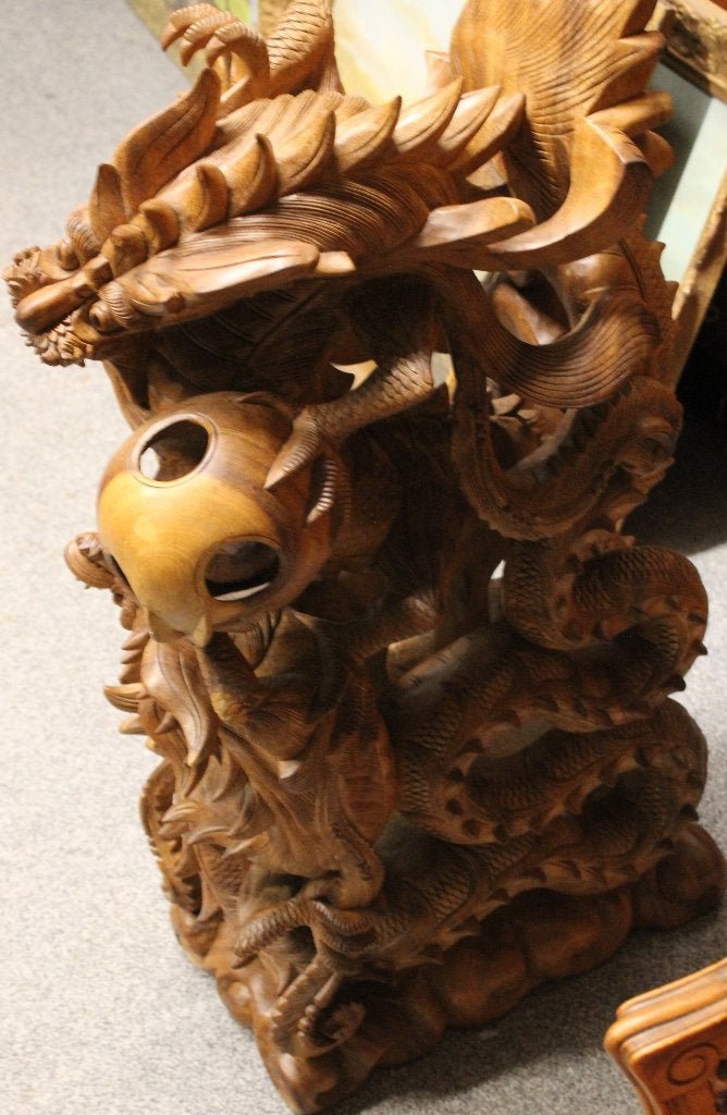 Prachtig handgesneden houten drakenbeeld, Overige onderwerpen, Verzenden, 50 - 100 cm, Hout