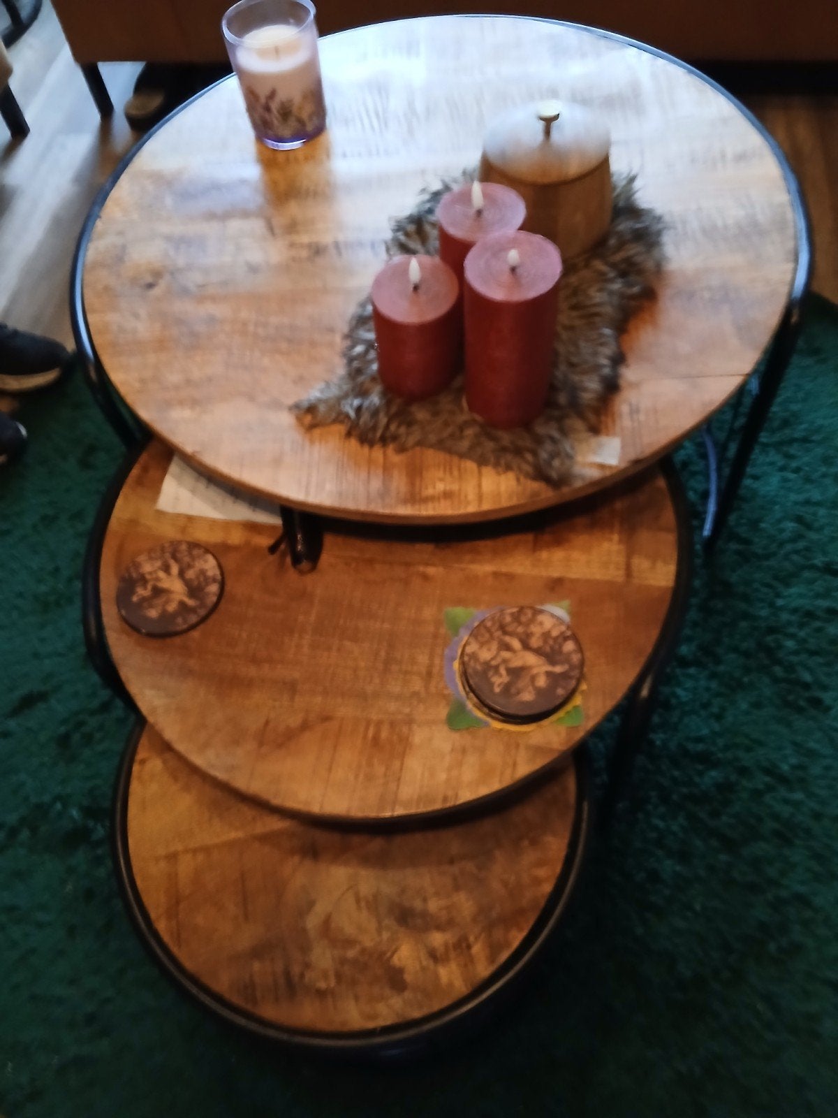 mangohouten salontafels, Ophalen, Rond, 50 tot 100 cm, Zo goed als nieuw