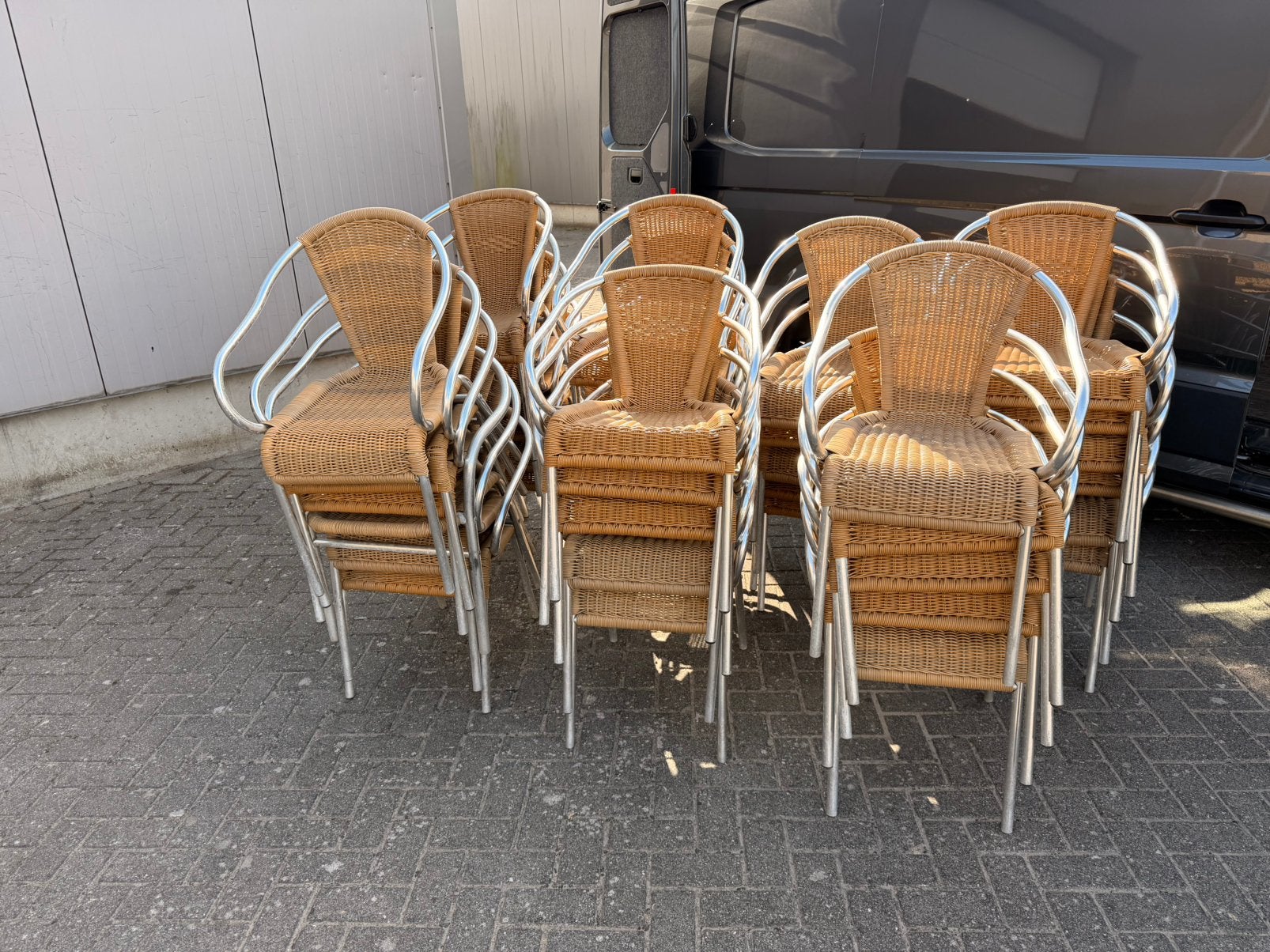 Stapelbare aluminium terras stoelen wicker kunststof, Ophalen of Verzenden, Gebruikt, Aluminium, Stapelbaar