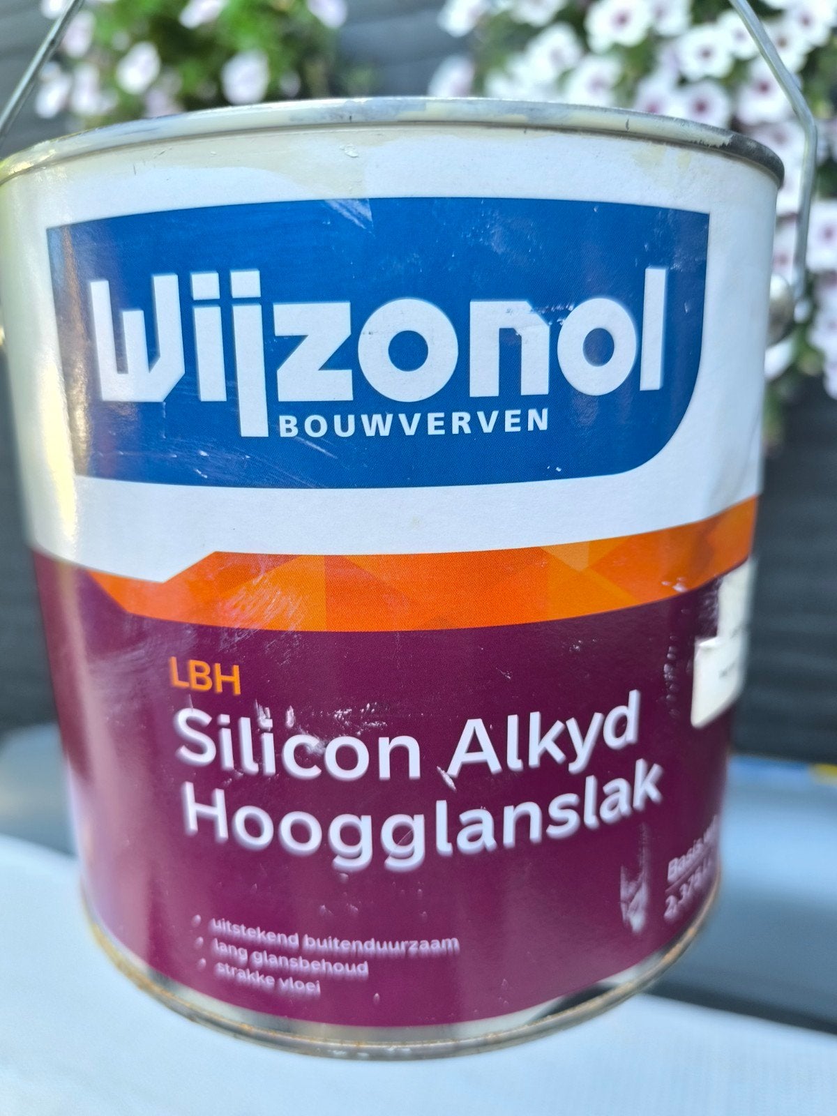 Wijzonol hoogglans ral 1013 parelwit 2.5 liter, Wit, Ophalen of Verzenden, Zo goed als nieuw, Lak
