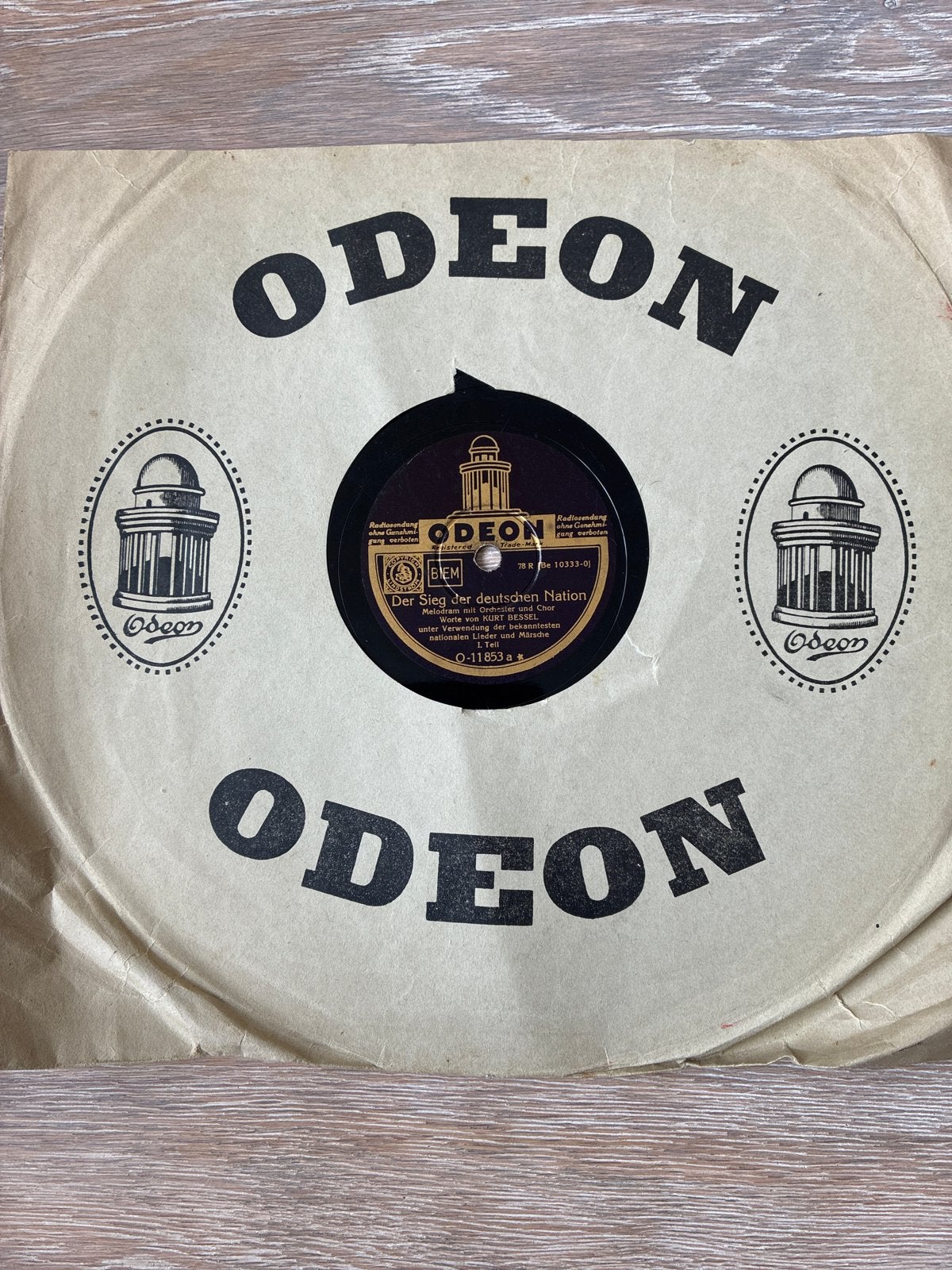 Odeon Schelplak 'Der Sieg der deutschen Nation' (1933), Ophalen, LP, Gebruikt, 10 inch