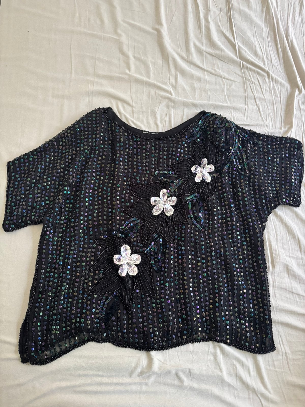 Vintage pailetten shirt, maat L, Kleding | Dames, Ophalen of Verzenden, Zo goed als nieuw, Maat 42/44 (L)