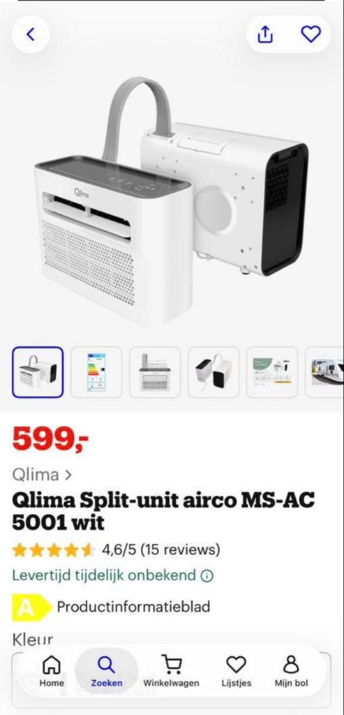 Qlima Split-unit airco MS-AC 5001 wit - nieuw in doos, Witgoed en Apparatuur, Airco's, Ophalen, 3 snelheden of meer, Zo goed als nieuw
