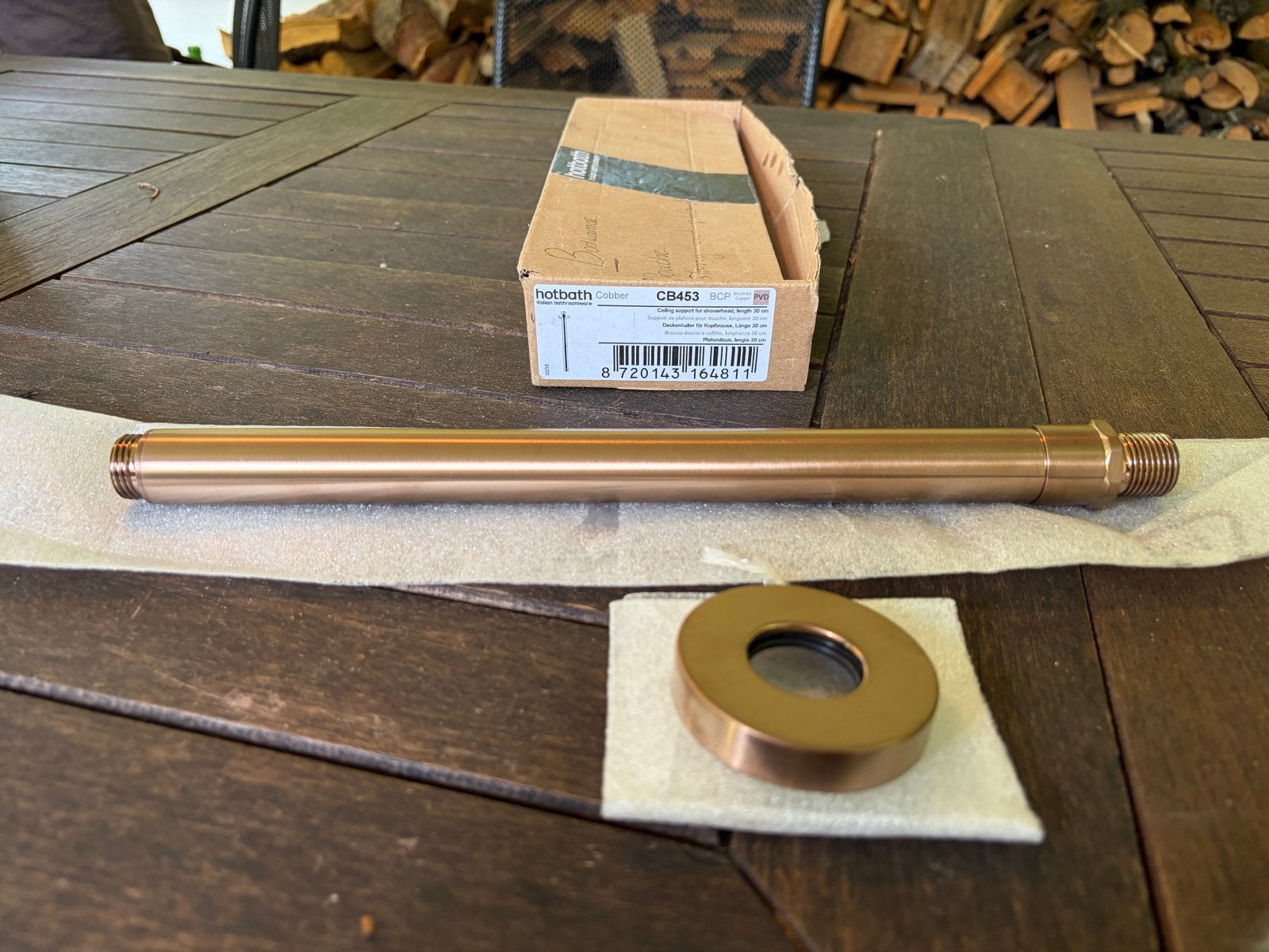 Hotbath Cobber plafondbuis douchekop 30cm geborsteld koper, Ophalen of Verzenden, Nieuw, Met douche