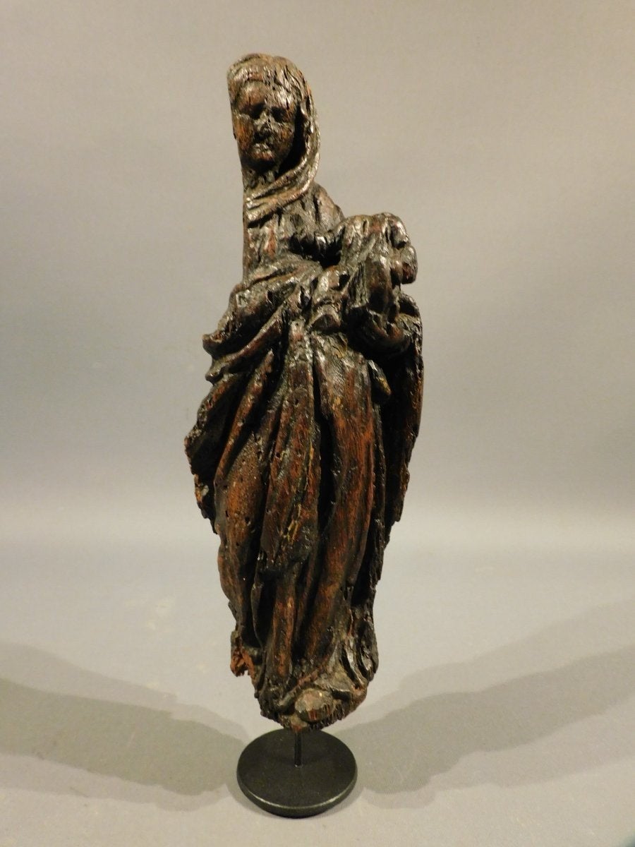 Antiek houten beeld Madonna net Kind 17e eeuw, Antiek en Kunst, Verzenden