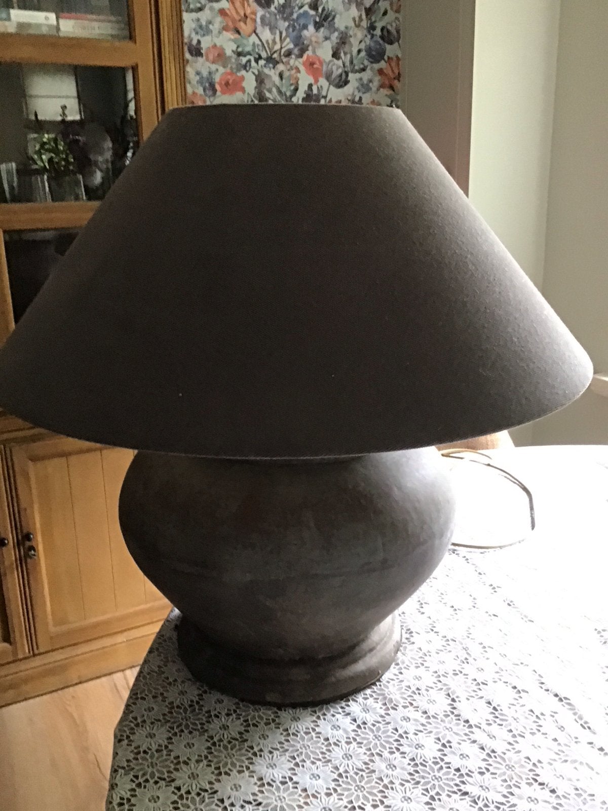 Bruine kruiklamp met kap - 30 cm hoog, Ophalen, Gebruikt, Keramiek, Met kap