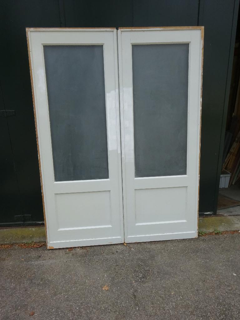 Set antieke (inloopkast) schuifdeuren, 2/76x201cm, €495,00, Ophalen, Gebruikt, Wit, Vintage