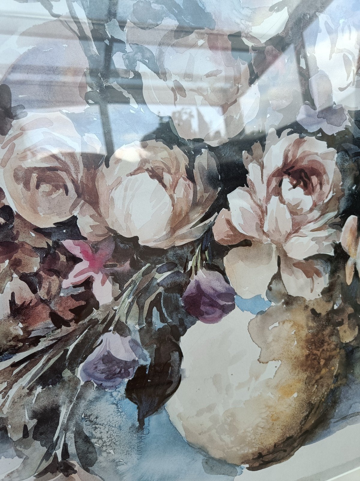 Groot schilderij bloemen in gouden lijst, Ophalen, 75 tot 100 cm, Schilderij, 50 – 75