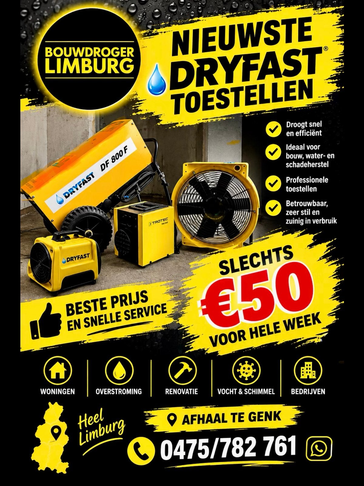 Bouwdroger,droogmachine,ontvochtiger, superprijs,, Doe-het-zelf en Verbouw, Ophalen, Zo goed als nieuw