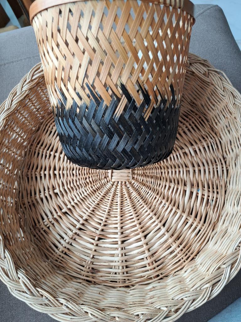 Rieten dienblad en bloempot, Ophalen of Verzenden, Zo goed als nieuw, Rond, Overige materialen