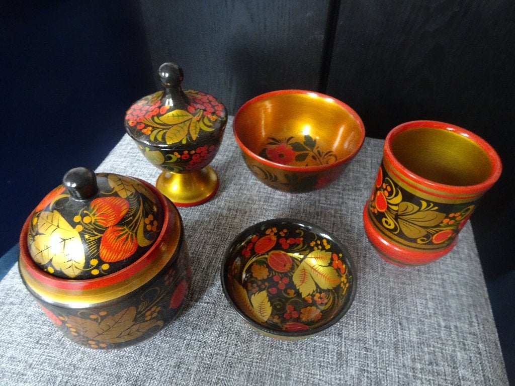 Khokhloma - vijf voorwerpen, Ophalen of Verzenden