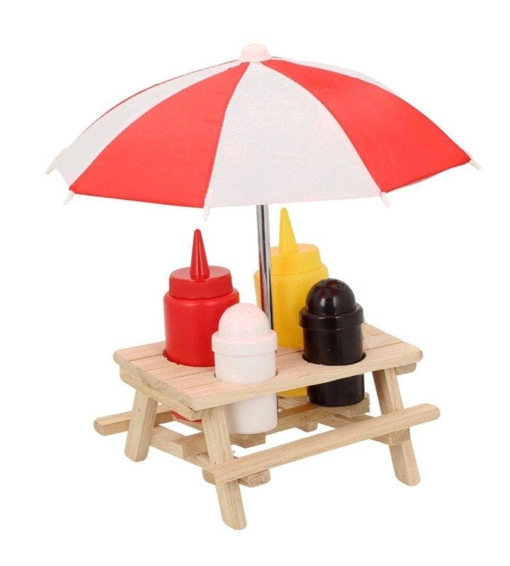 Picknicktafelhouder met sauzen en kruidenset met parasol, Ophalen of Verzenden, Nieuw