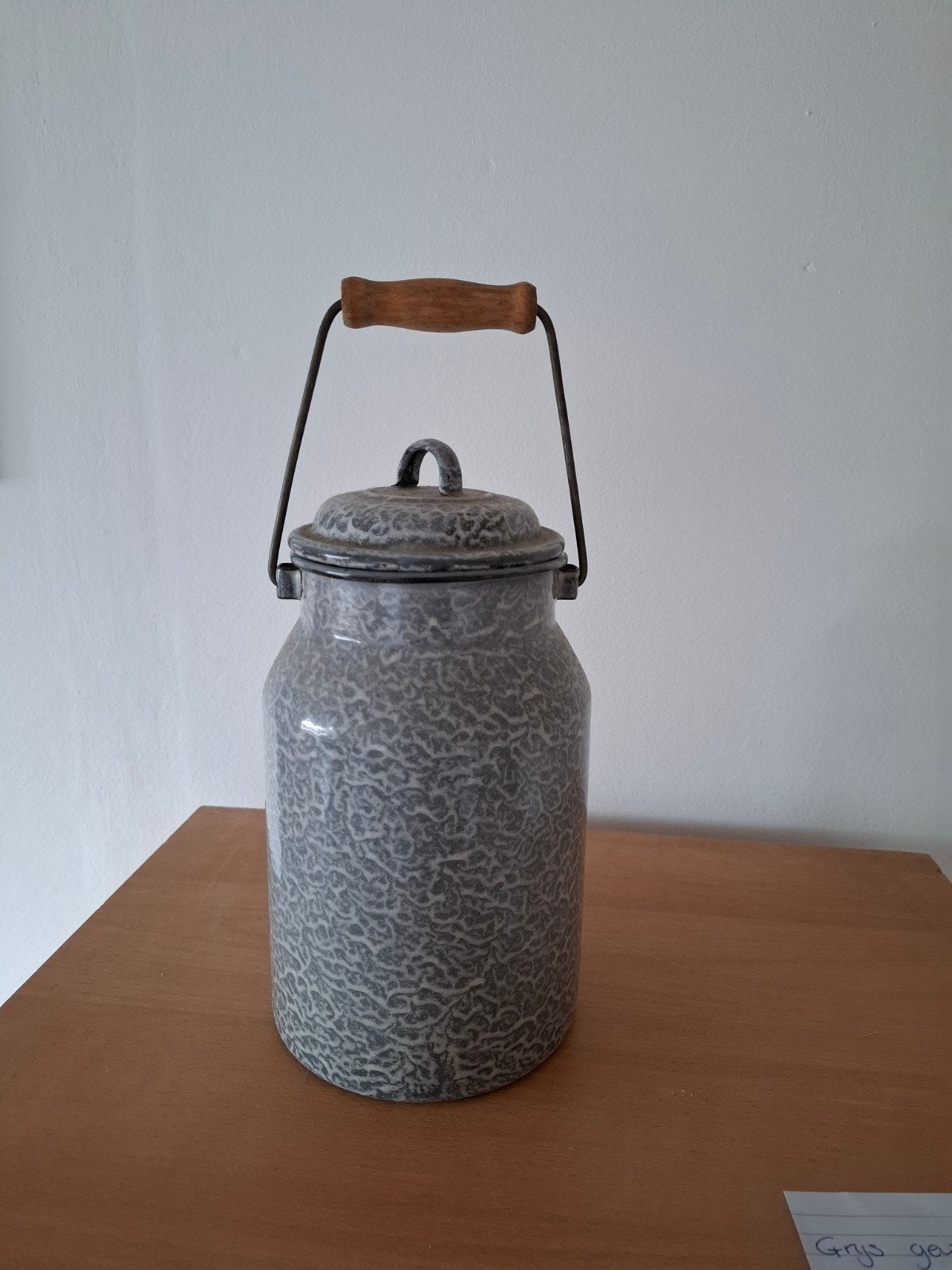 Vintage Grijze Gewolkte Emaille Melkbus, Ophalen of Verzenden
