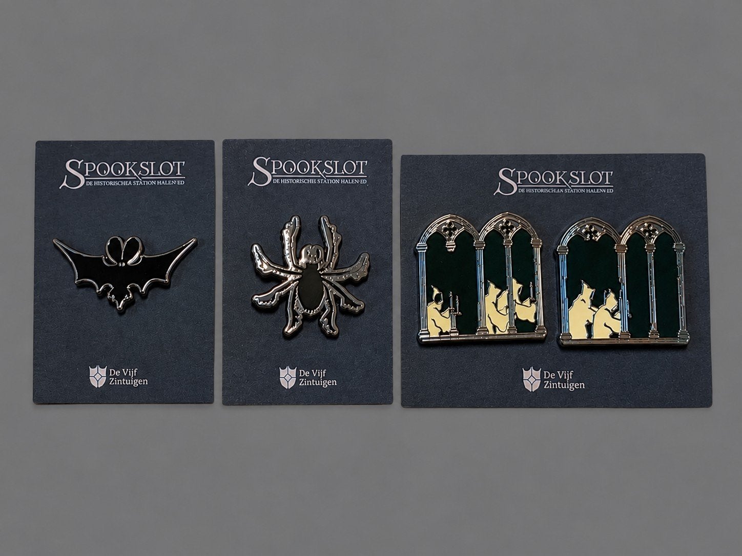 efteling vijfzintuigen spookslot pin set, Ophalen of Verzenden, Zo goed als nieuw, Button of Speldje