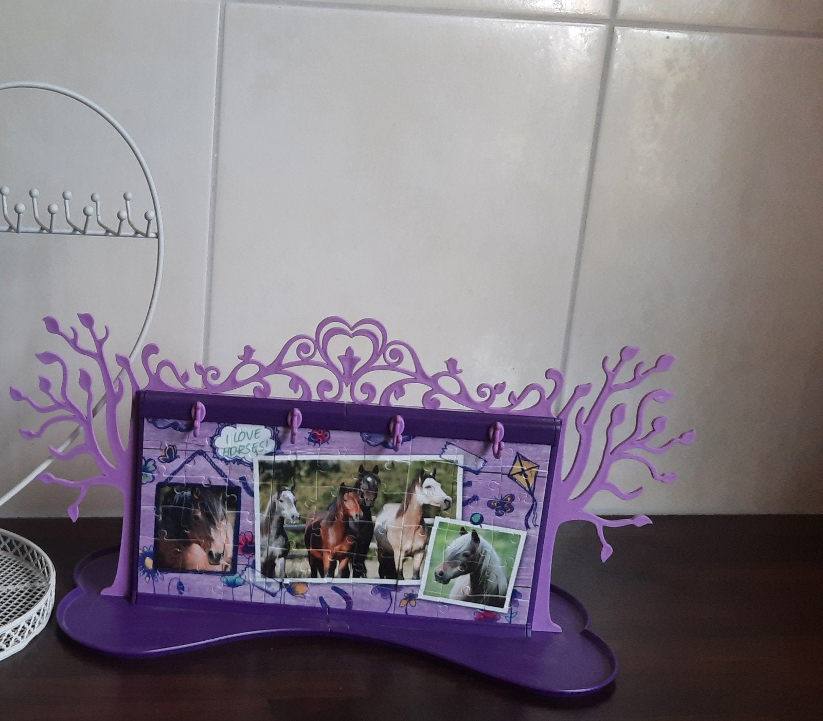 Paars sieraden rekje - paarden puzzel - 16,5x35 5x12 5 cm, Ophalen of Verzenden, 10 tot 50 stukjes, Nieuw, 4 tot 6 jaar
