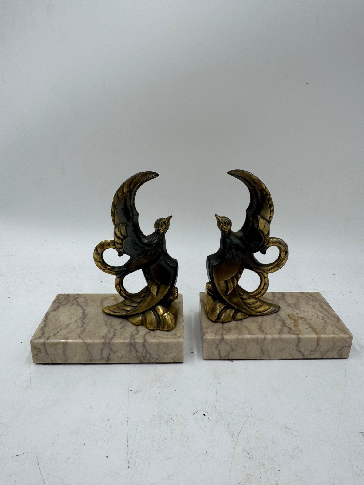 Art Deco Boekensteunen Set • Gepatineerde Vogels / Zwaluwen, Ophalen of Verzenden