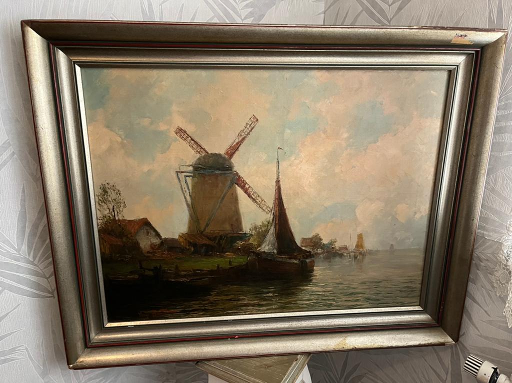 Antiek groot olieverf schilderij op doek, Ophalen of Verzenden