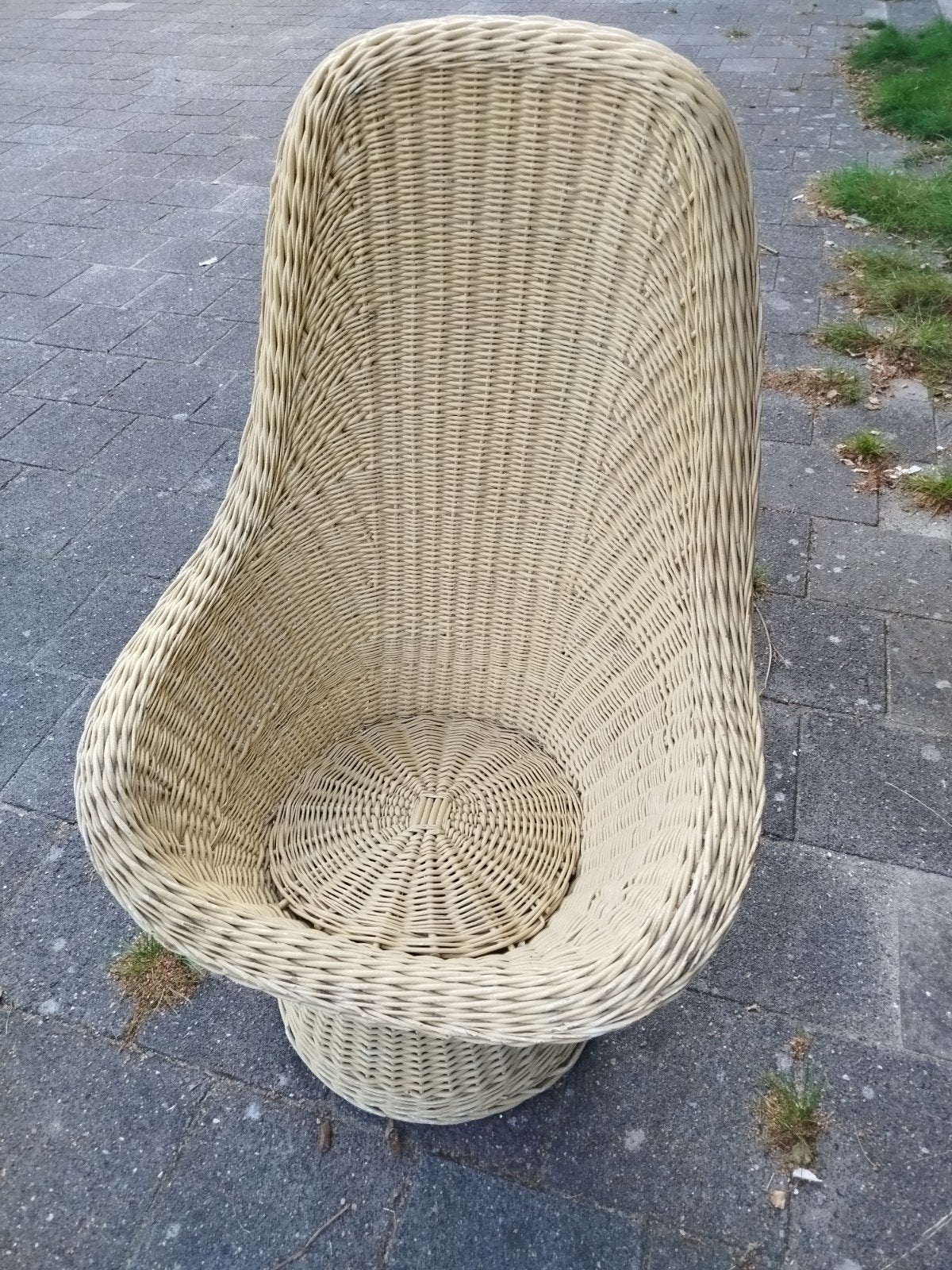 Rotan stoel - Vintage rieten fauteuil, Ophalen, Gebruikt, Overige kleuren, Riet of Rotan