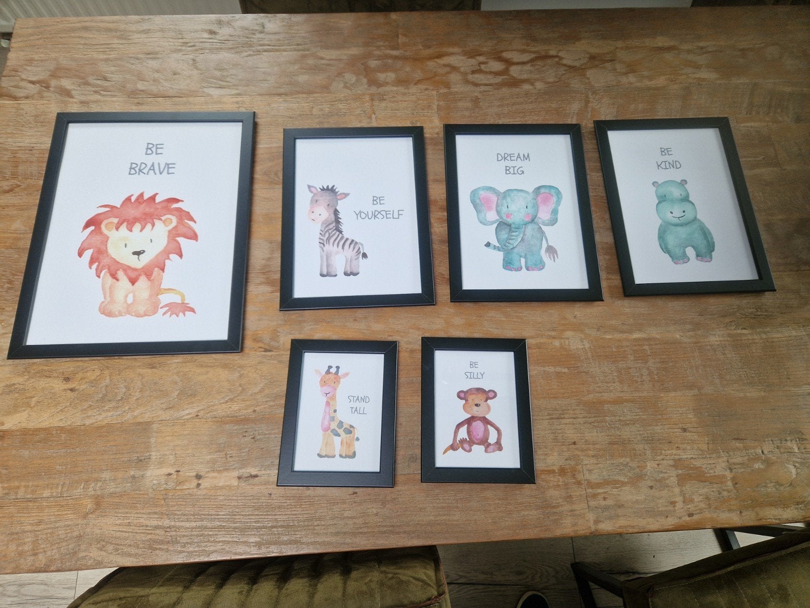 Set van 6 dierenschilderijtjes ingelijst, Kinderen en Baby's, Kinderkamer | Inrichting en Decoratie, Ophalen of Verzenden, Zo goed als nieuw