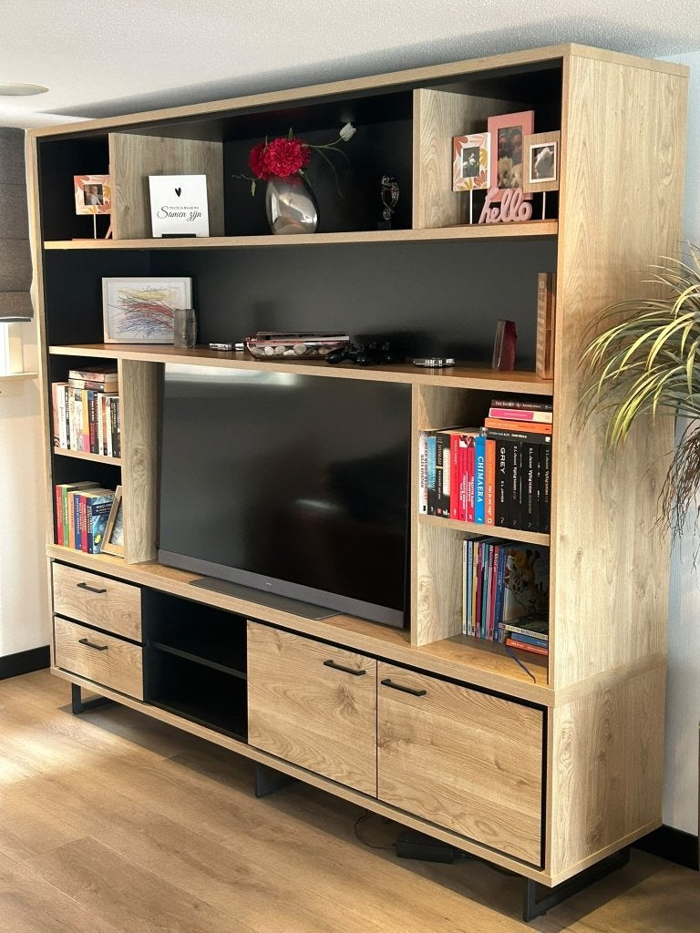 tv/boeken kast, Ophalen, Met lade(s), 200 cm of meer, Zo goed als nieuw