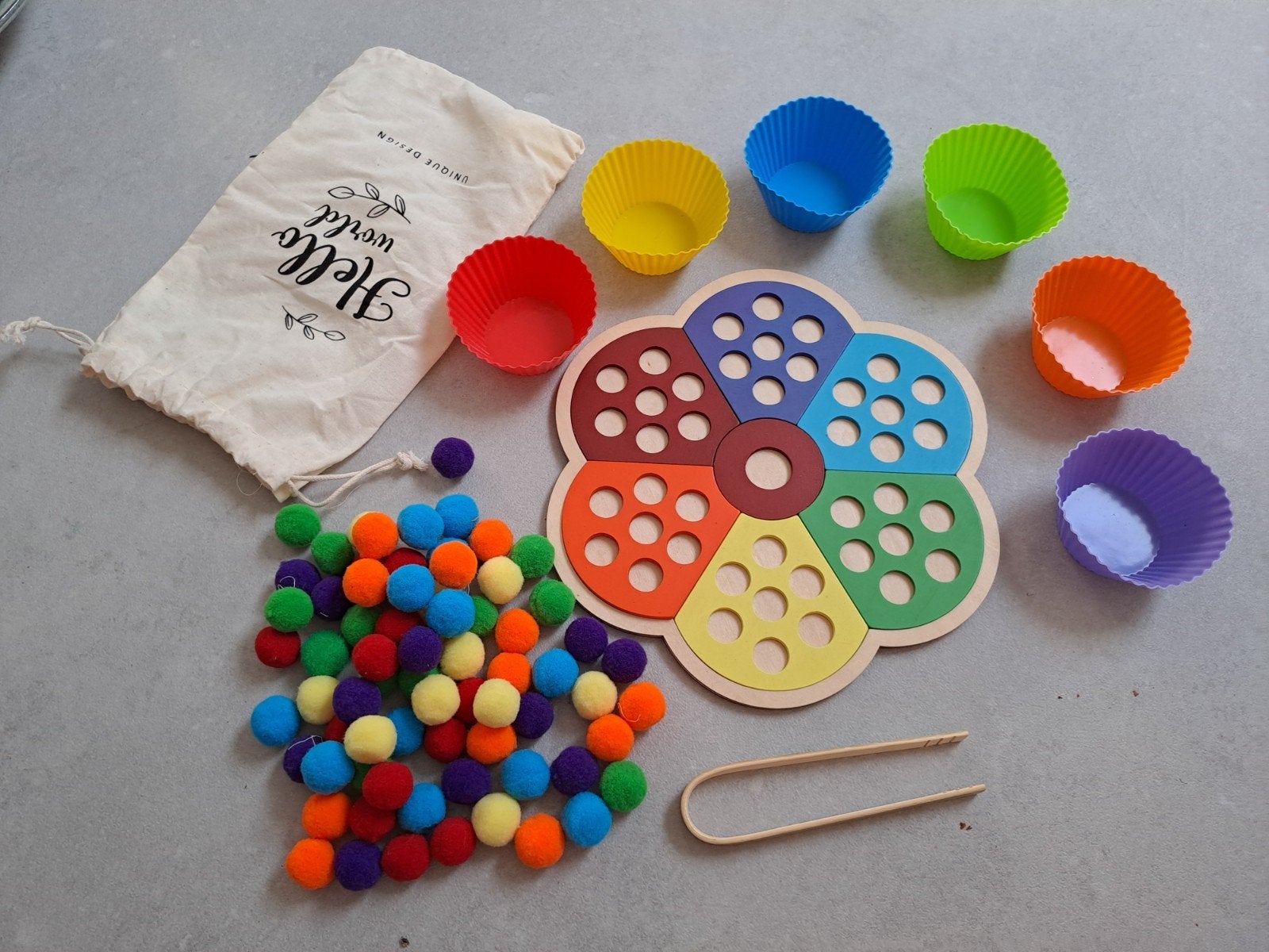 Sensory speelgoed: kleuren sorteren met pompons en tang, Ophalen of Verzenden