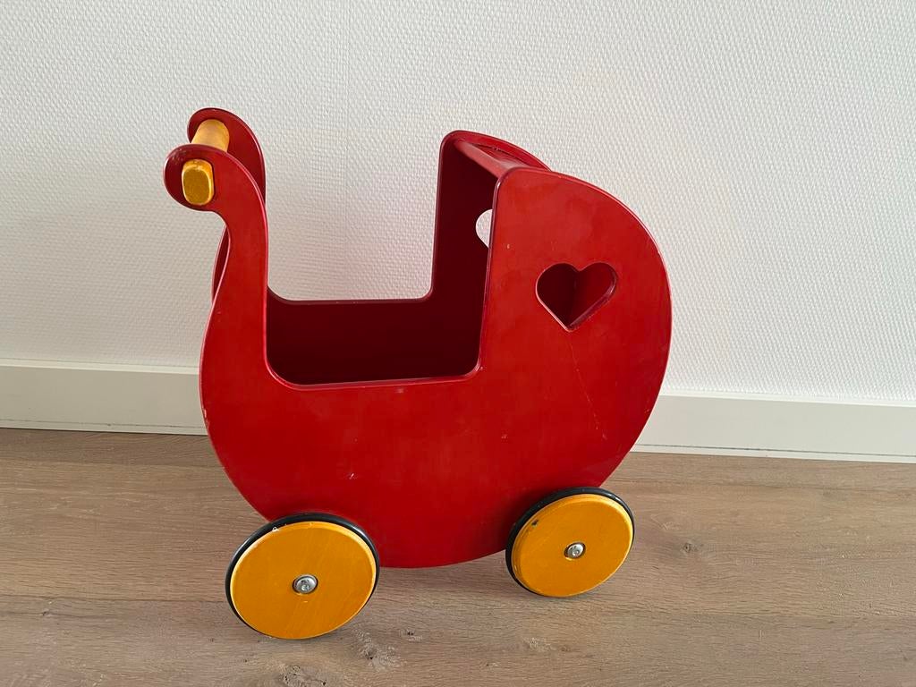 Houten poppenwagen rood met geel, Ophalen of Verzenden, Gebruikt, Overige typen