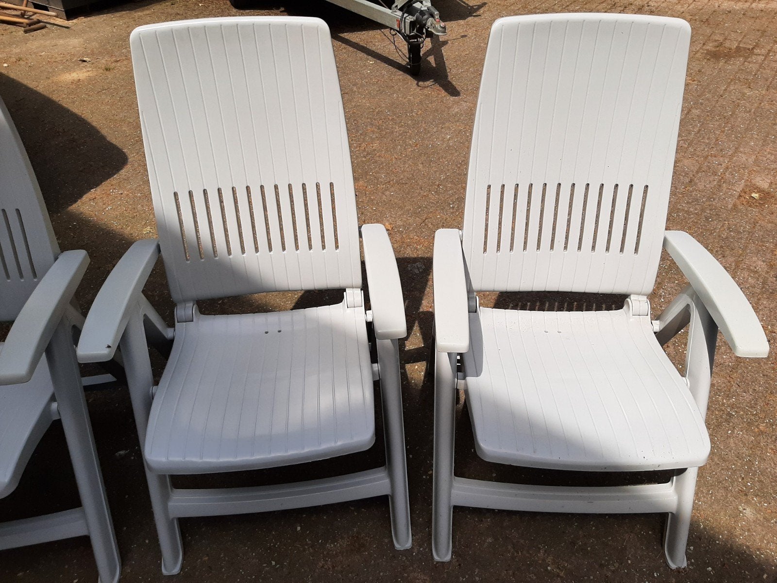 4 Hartman tuinstoelen grijs verstelbaar en inklapbaar, Ophalen, Zo goed als nieuw, Kunststof, Verstelbaar