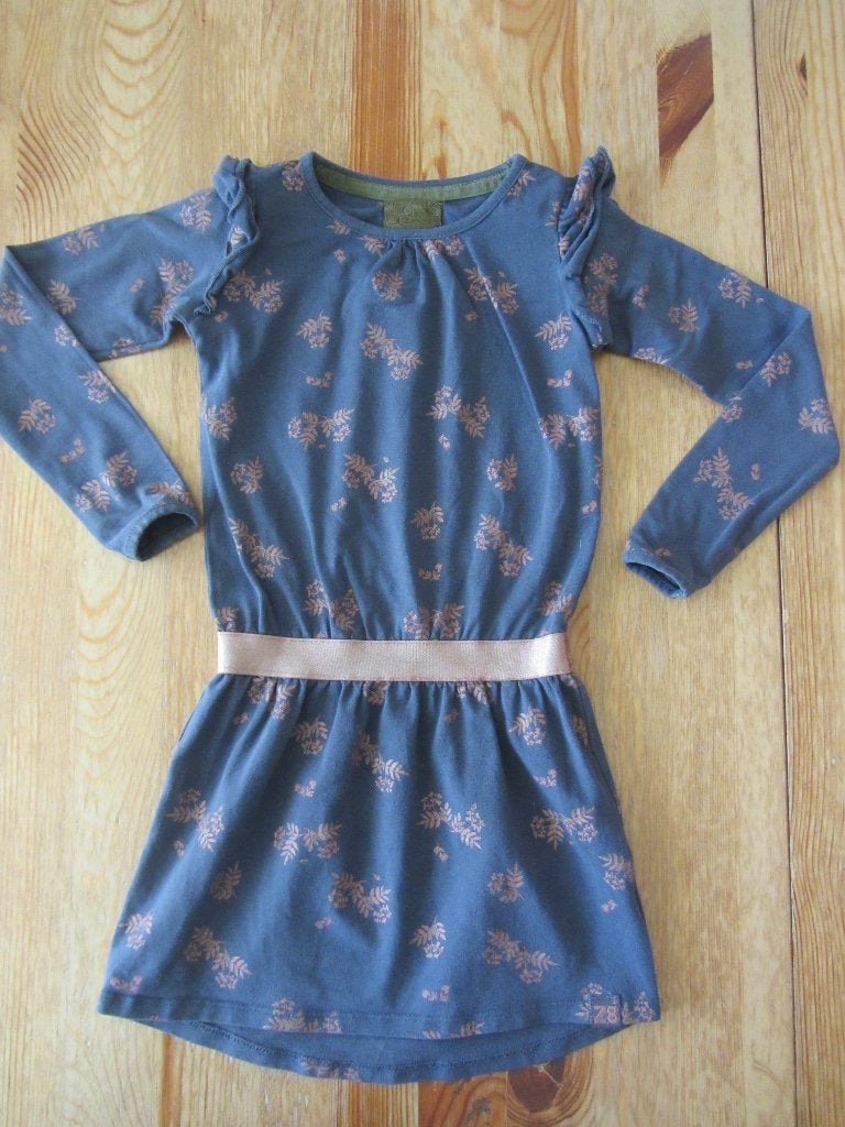Blauw/grijs jurkje Miss Moon maat 104-110, Ophalen of Verzenden, Zo goed als nieuw, Meisje, Jurk of Rok
