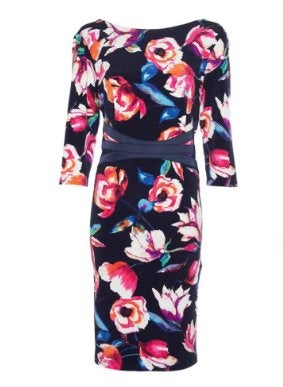Joseph Ribkoff prachtige elegante blauw/bloem jurk mt 42, Meerkleurig, ., Maat 42/44 (L), Joseph Ribkoff