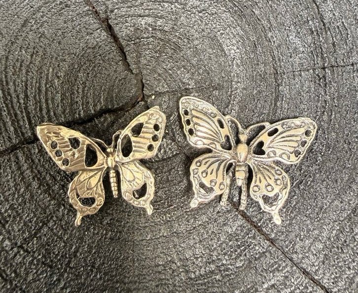 2 Zilveren Miniatuur Vlinders, Verzenden, Zilver