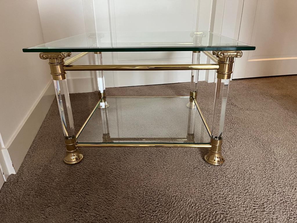 Salontafel messing met glas 70 x 70 cm, Ophalen, 50 tot 100 cm, Vierkant, 50 tot 100 cm