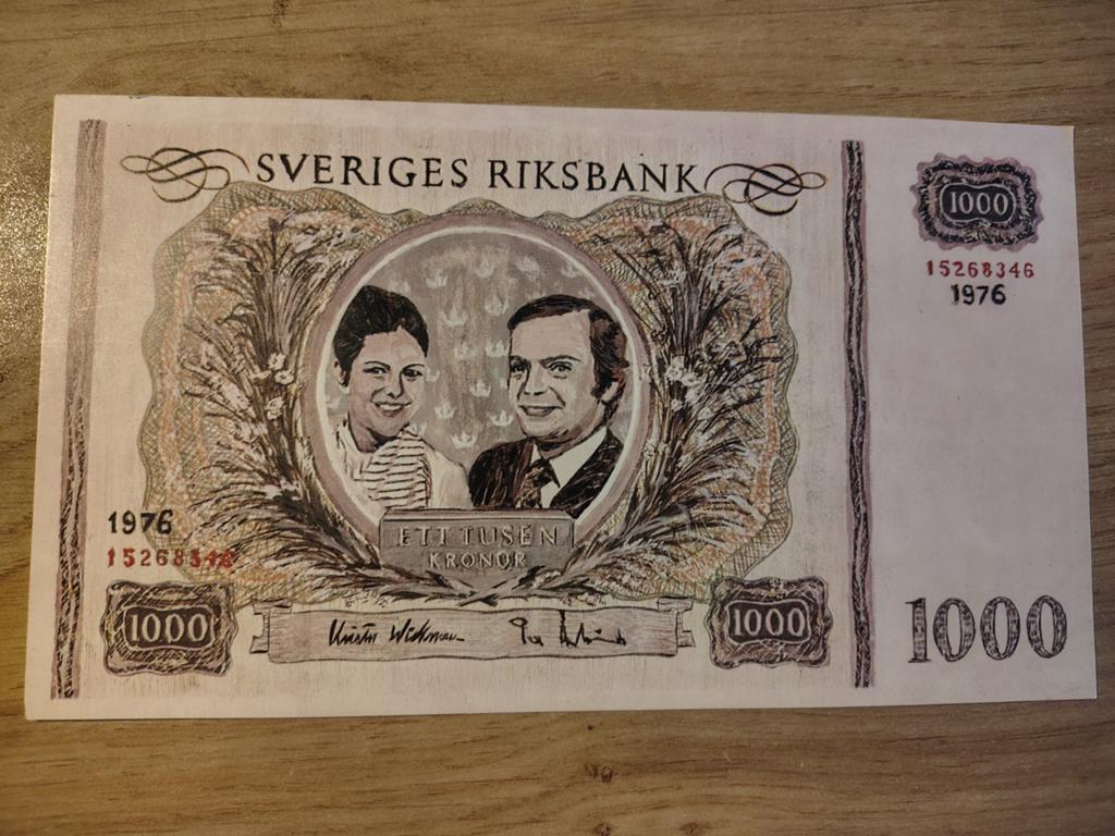 Zweden 1000 Kroon Biljet Ansichtkaart FROM SWEDEN WITH LOVE, Ophalen of Verzenden