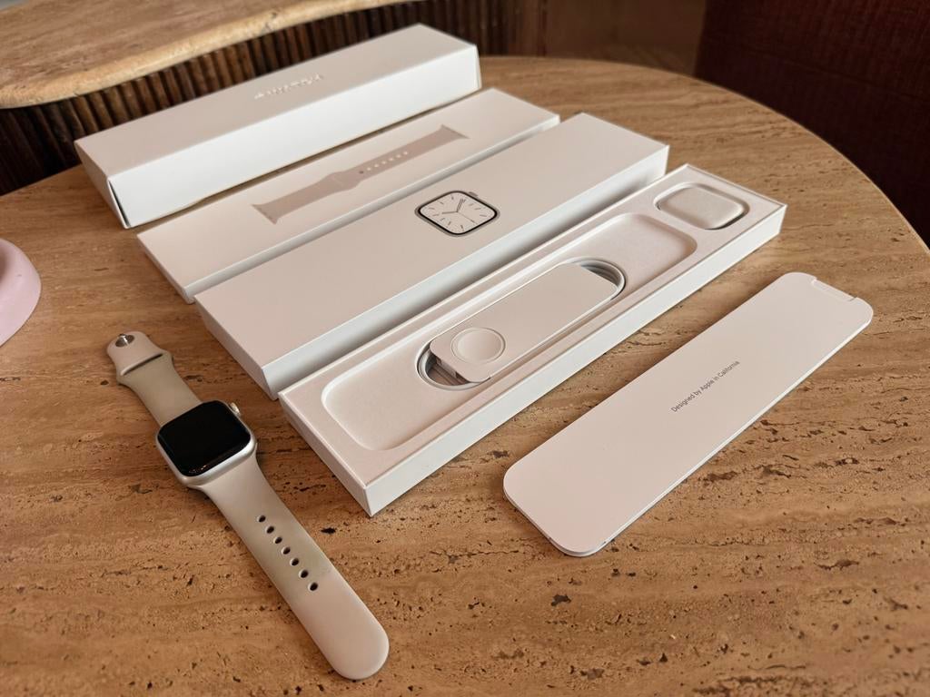 Apple Watch Series 7 Starlight 41mm, Ophalen, IOS, Waterdicht, Zilver