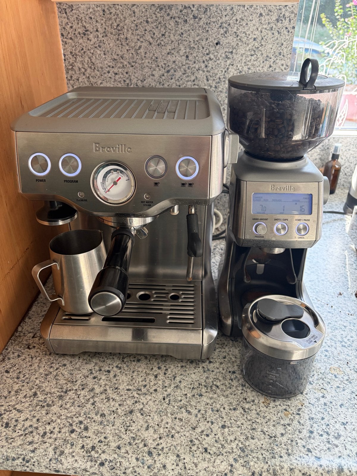 Breville espressomachine, koffiemolen en toebehoren., Ophalen, Afneembaar waterreservoir, Gebruikt, Espresso apparaat