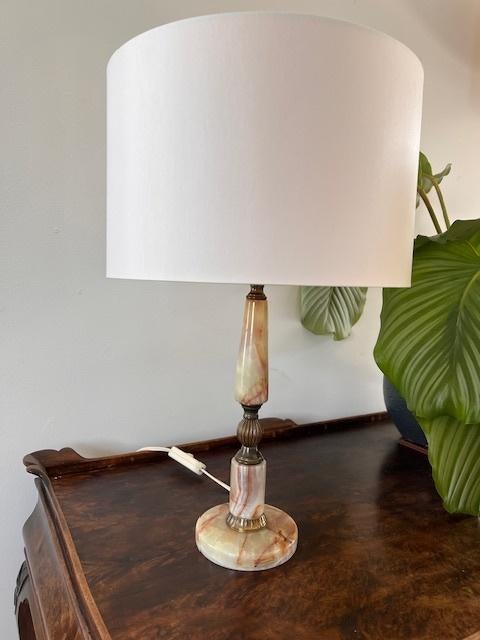 Onyx / marmer / messing tafellamp, Huis en Inrichting, Ophalen of Verzenden, Zo goed als nieuw, Vintage, Minder dan 50 cm