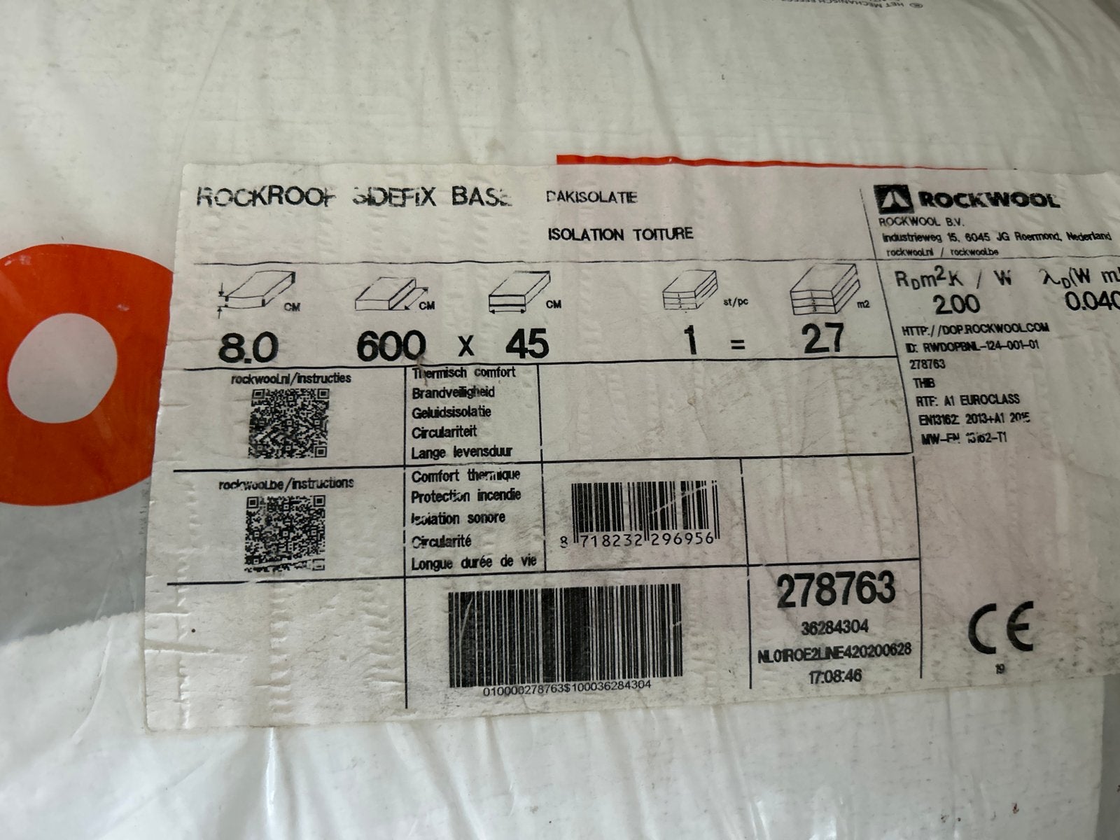 Rockwool dakisolatie - 8 cm dik, 27 m², Ophalen, Zo goed als nieuw