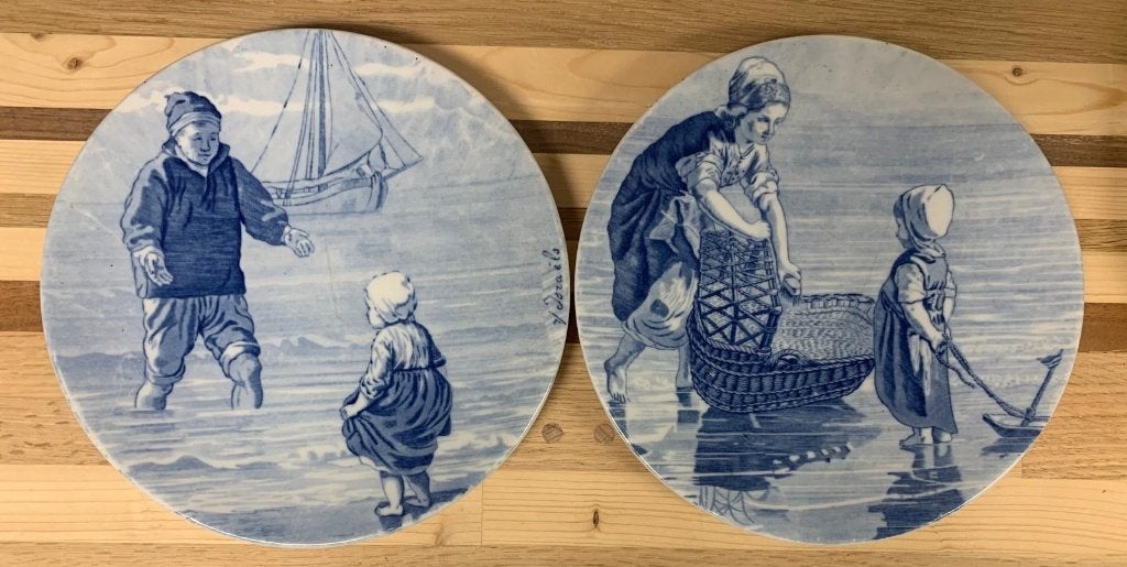 Vintage Delfts Blauw Wandbord - Jozef Israëls - 2 Stuks, Antiek en Kunst, Antiek | Wandborden en Tegels, Ophalen of Verzenden