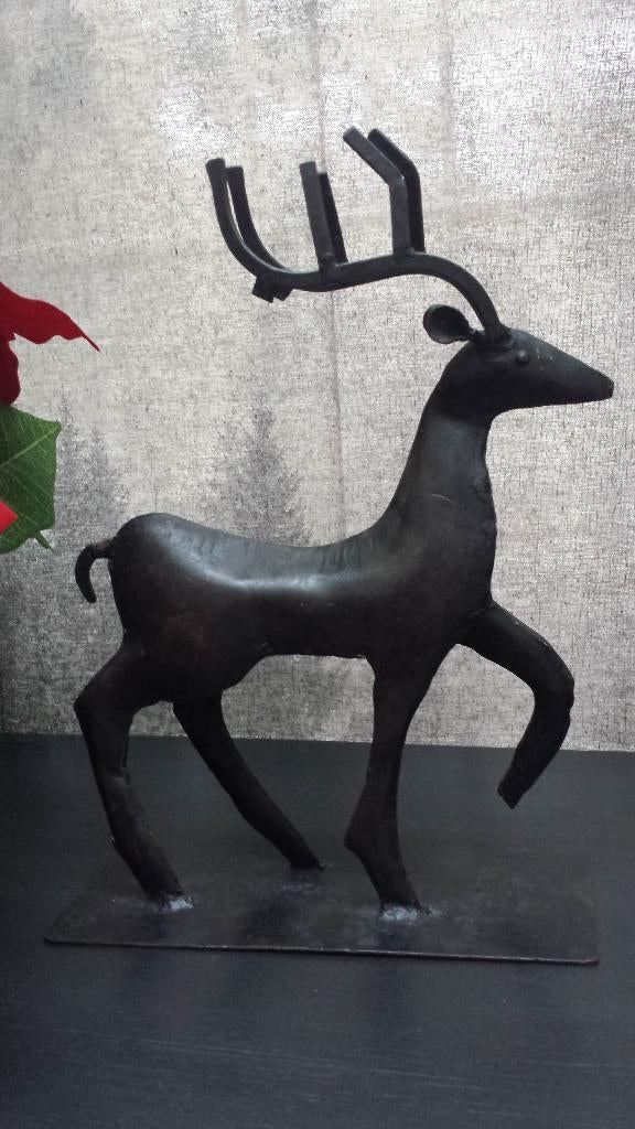 Rustiek Smeedijzeren HERT <> Stoer Metalen BEELD, Brutalistisch, Ophalen of Verzenden, Zoogdier, 20 - 50 cm