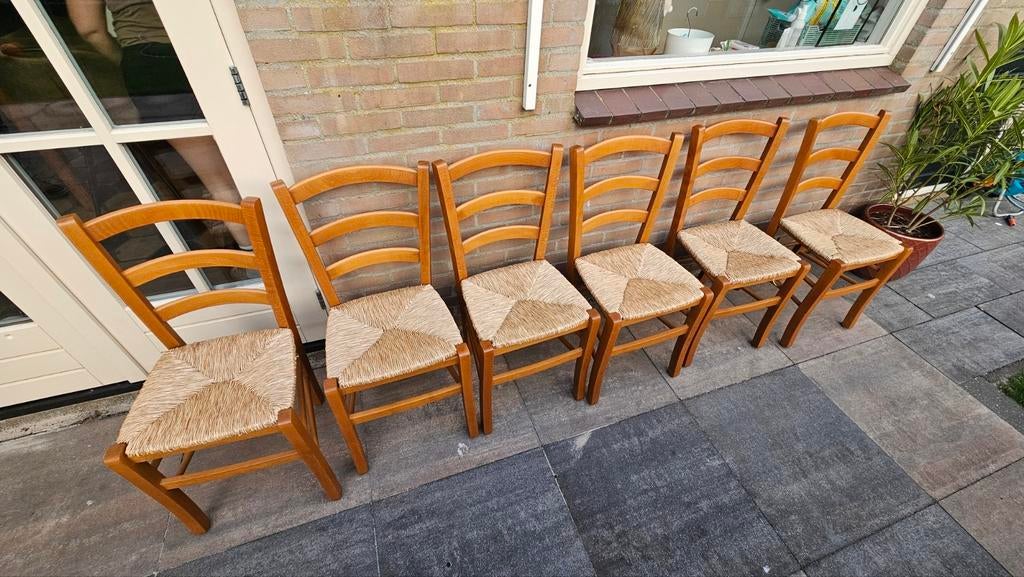 Eettafel stoelen met rieten zitting, Huis en Inrichting, Stoelen, Ophalen, Gebruikt, Bruin, Vijf, Zes of meer stoelen