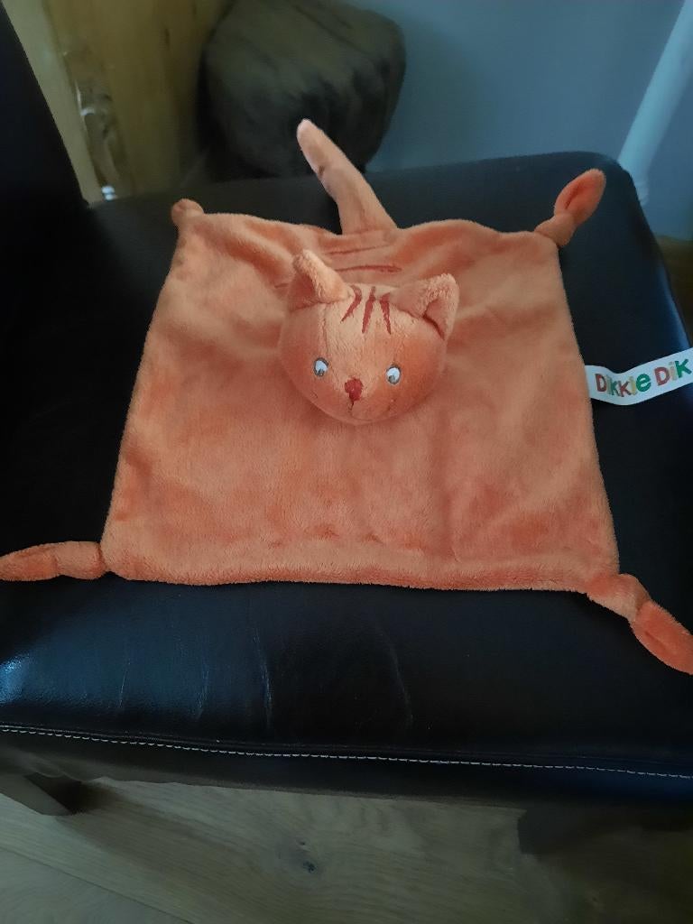 Dikkie dik kat/poes knuffel doek oranje velours rammel in, Oranje, Overige karakters, Happy Horse, Ophalen of Verzenden